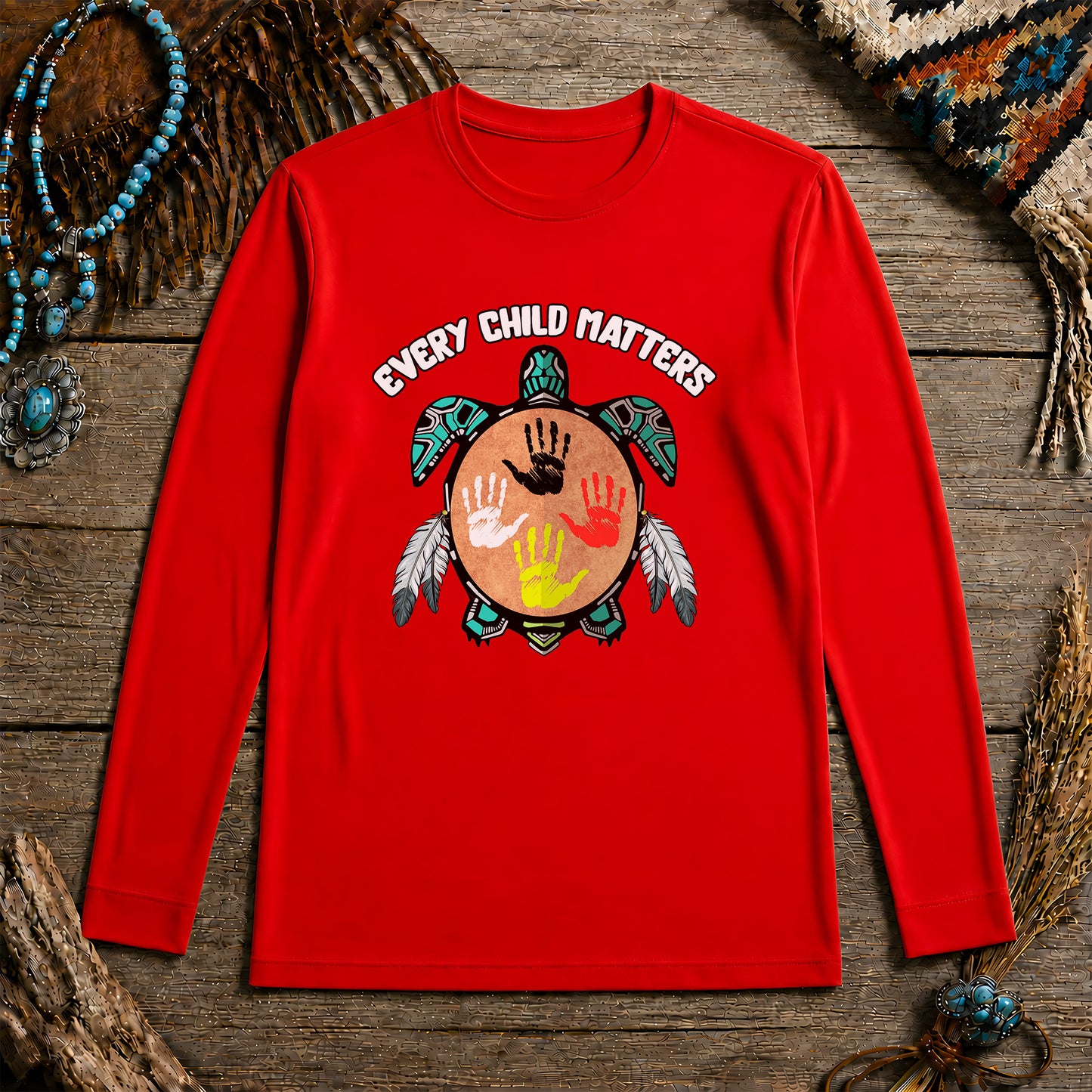 Every Child Matters Feather Hand Color On Turtle Unisex Long Sleeve