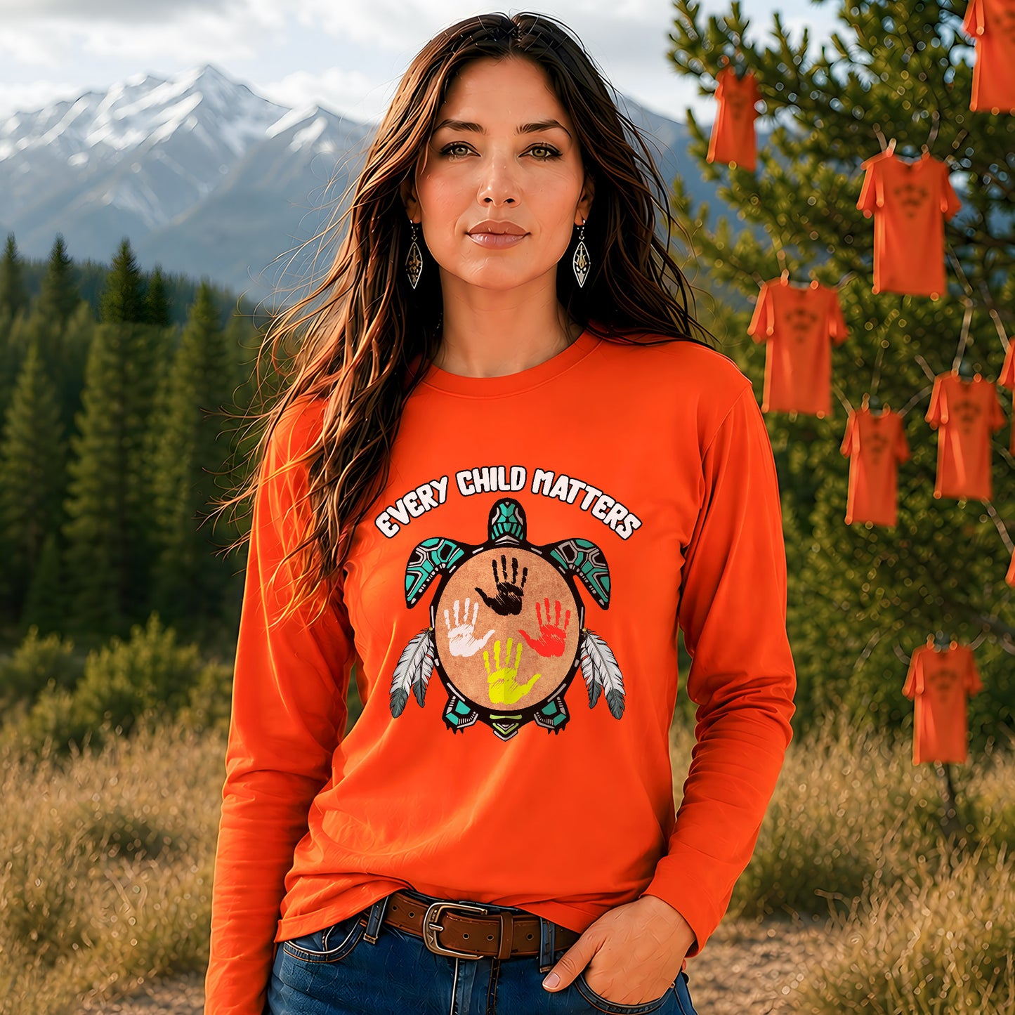 Every Child Matters Feather Hand Color On Turtle Unisex Long Sleeve