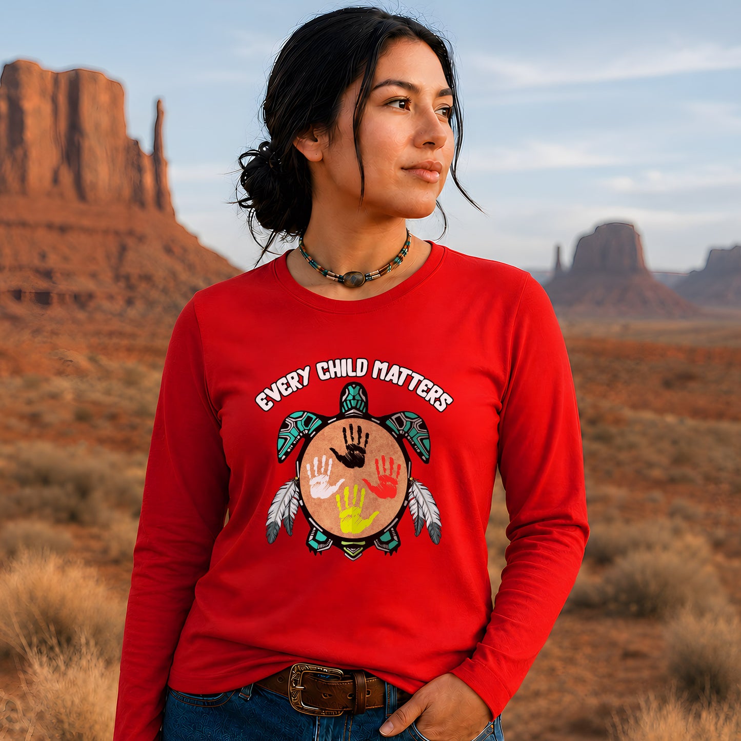 Every Child Matters Feather Hand Color On Turtle Unisex Long Sleeve