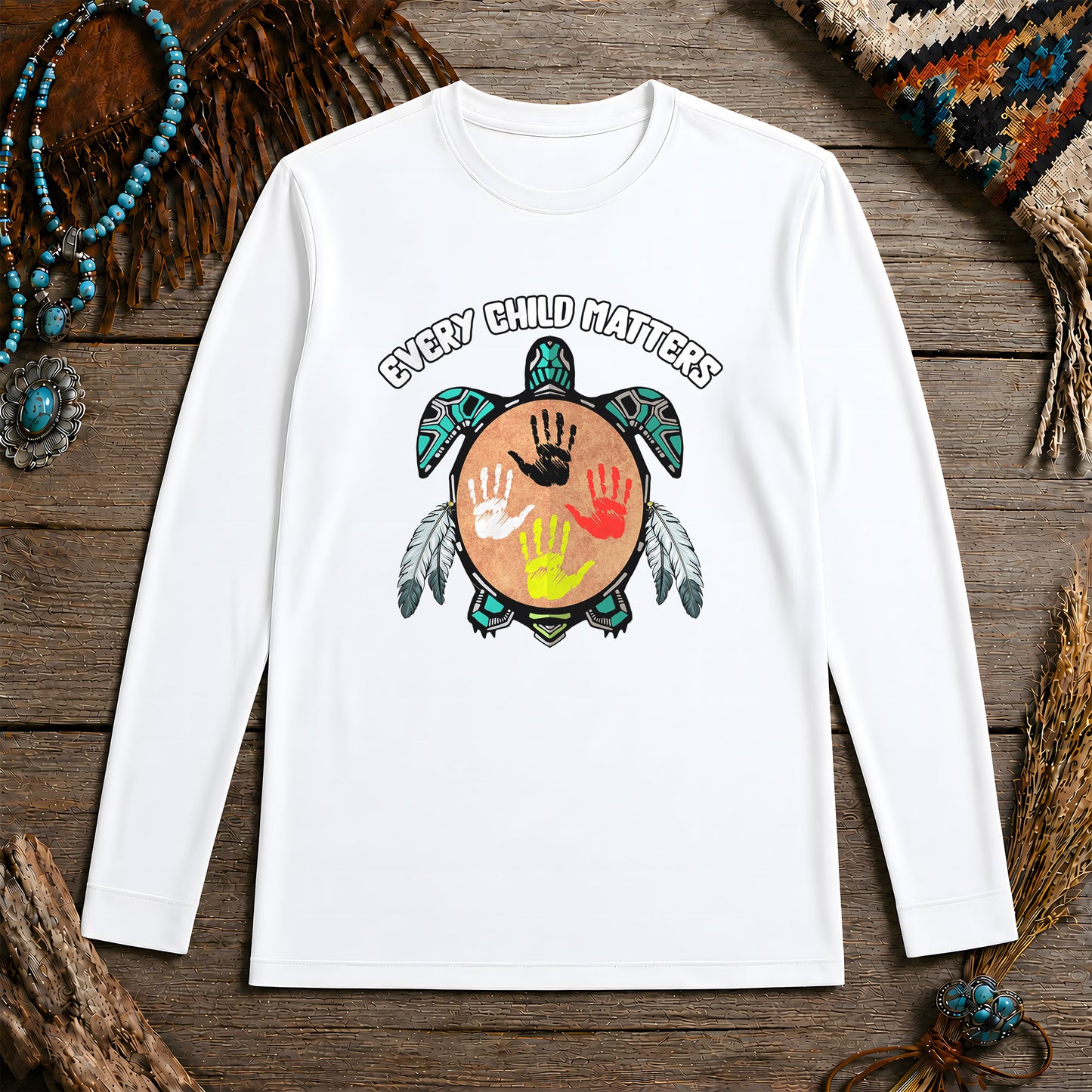Every Child Matters Feather Hand Color On Turtle Unisex Long Sleeve