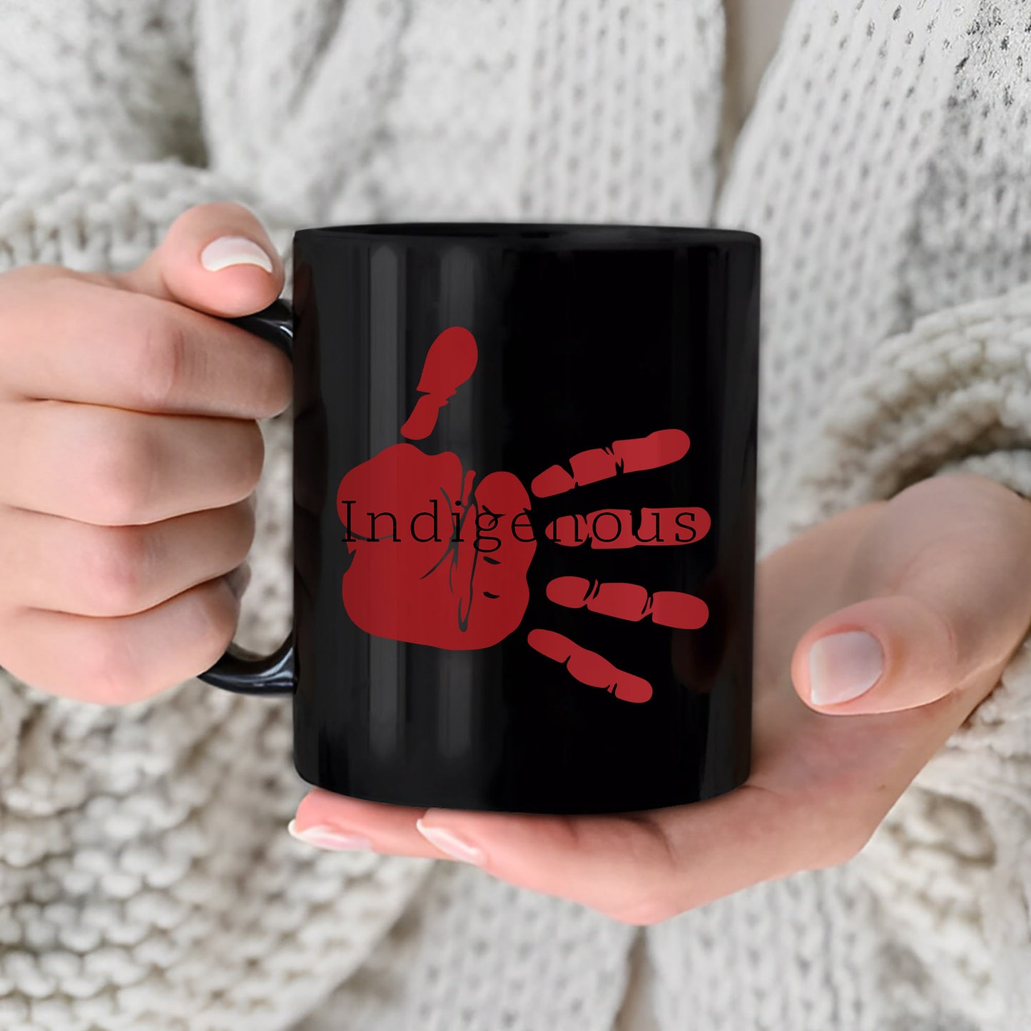MMIW Indigenous Woman Red Hand Ceramic Coffee Mug