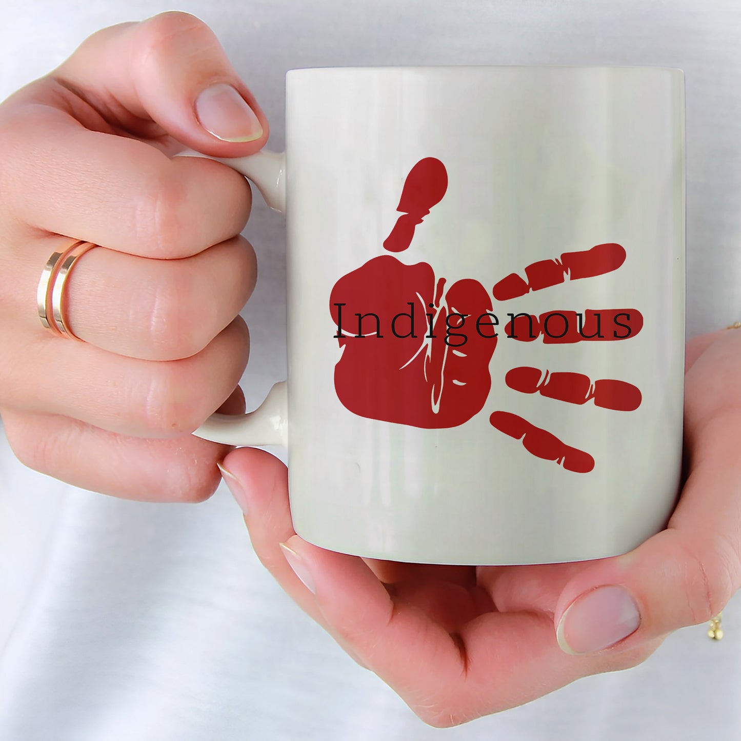 MMIW Indigenous Woman Red Hand Ceramic Coffee Mug