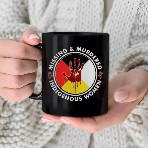 MMIW Missing and Murdered Indigenous Women Red Hand Circle Ceramic Coffee Mug