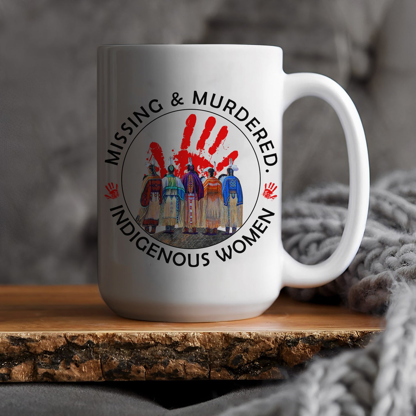 MMIW Red Hand Women Together Ceramic Mug - Native American Empowerment Mug