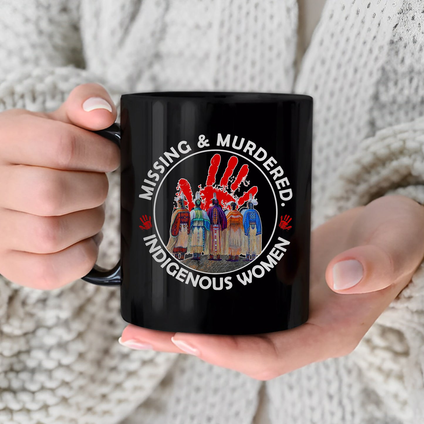 MMIW Red Hand Women Together Ceramic Mug - Native American Empowerment Mug