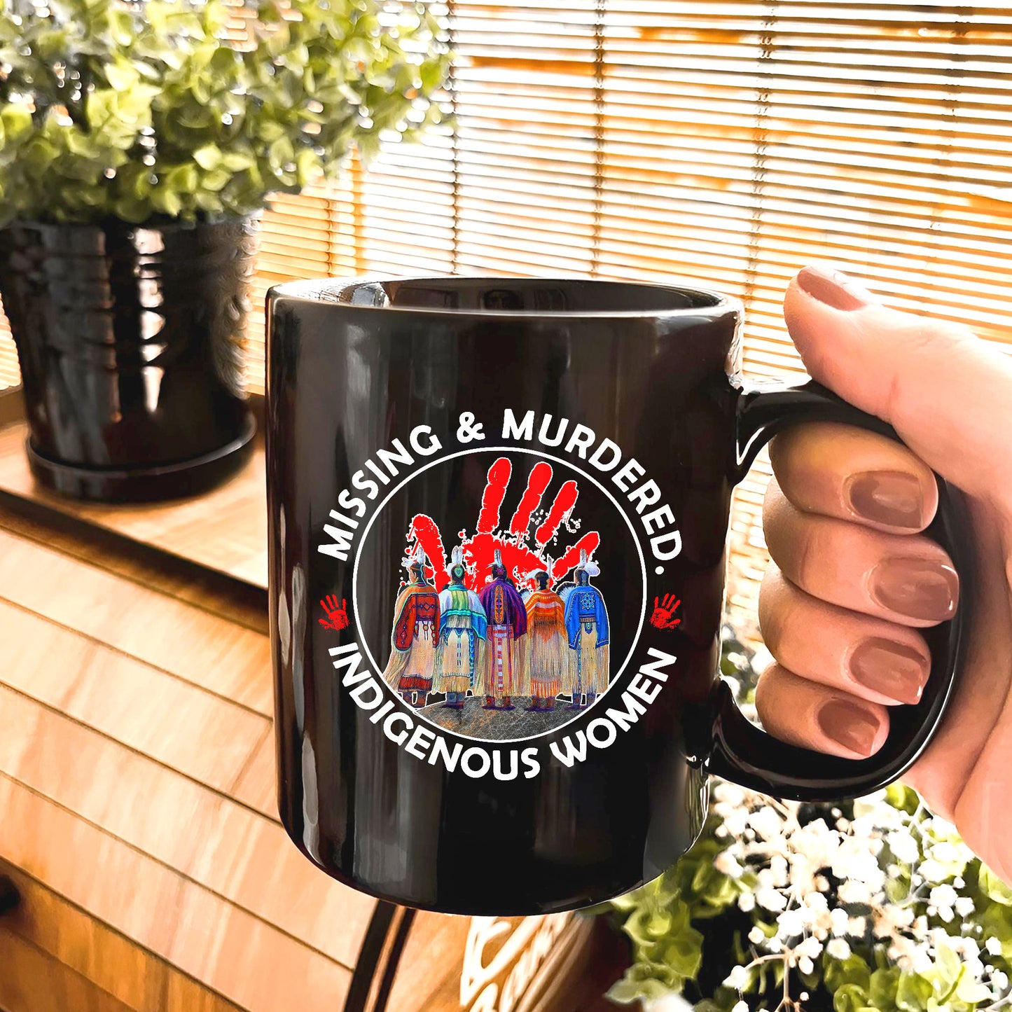MMIW Red Hand Women Together Ceramic Mug - Native American Empowerment Mug