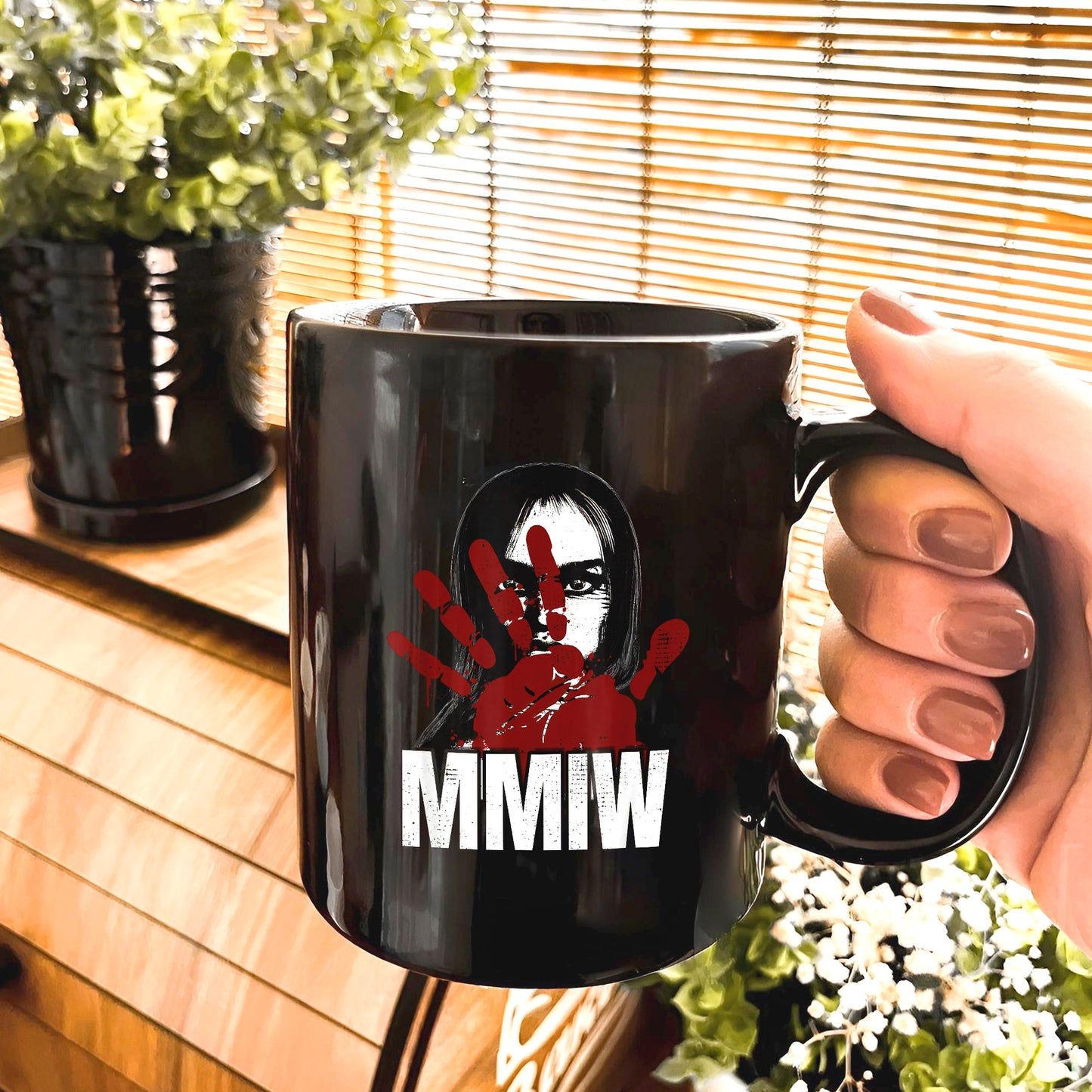 MMIW Red Hand Ceramic Coffee Mug - Empowerment Mug for Missing and Murdered Indigenous Women
