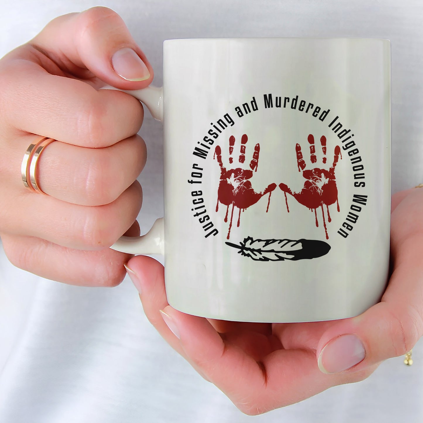MMIW Justice For MMIW Red Hands Ceramic Coffee Mug