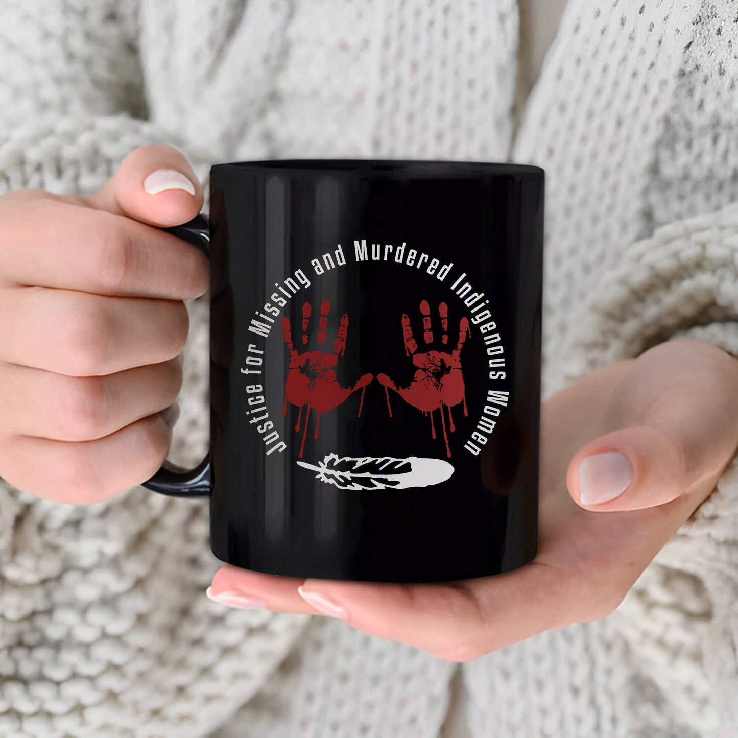 MMIW Justice For MMIW Red Hands Ceramic Coffee Mug