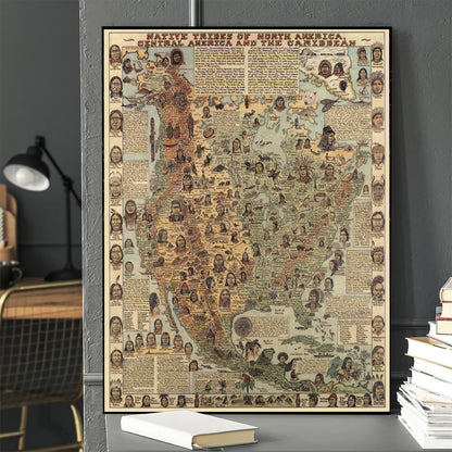 Native Tribes of North American central America and the Caribbean Maps Poster