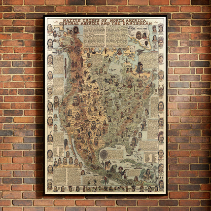 Native Tribes of North American central America and the Caribbean Maps Poster
