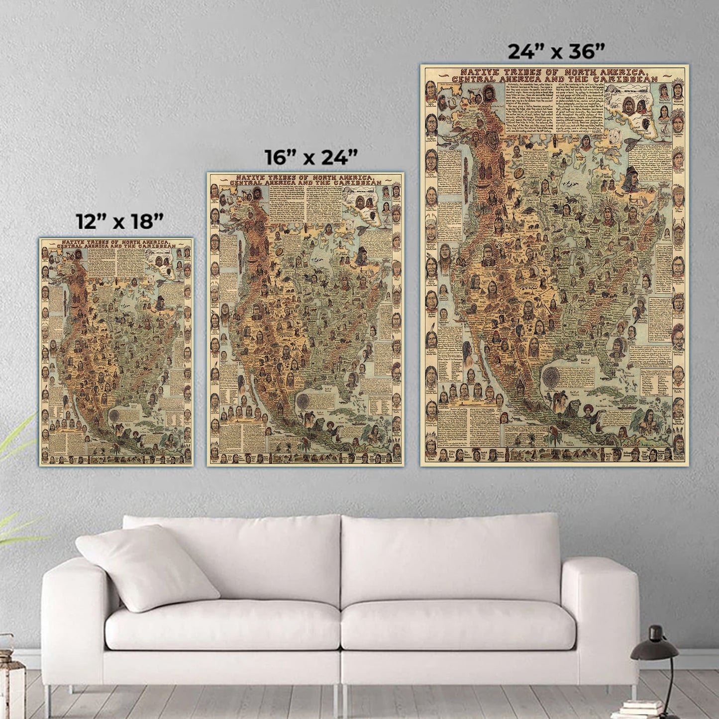 Native Tribes of North American central America and the Caribbean Maps Poster