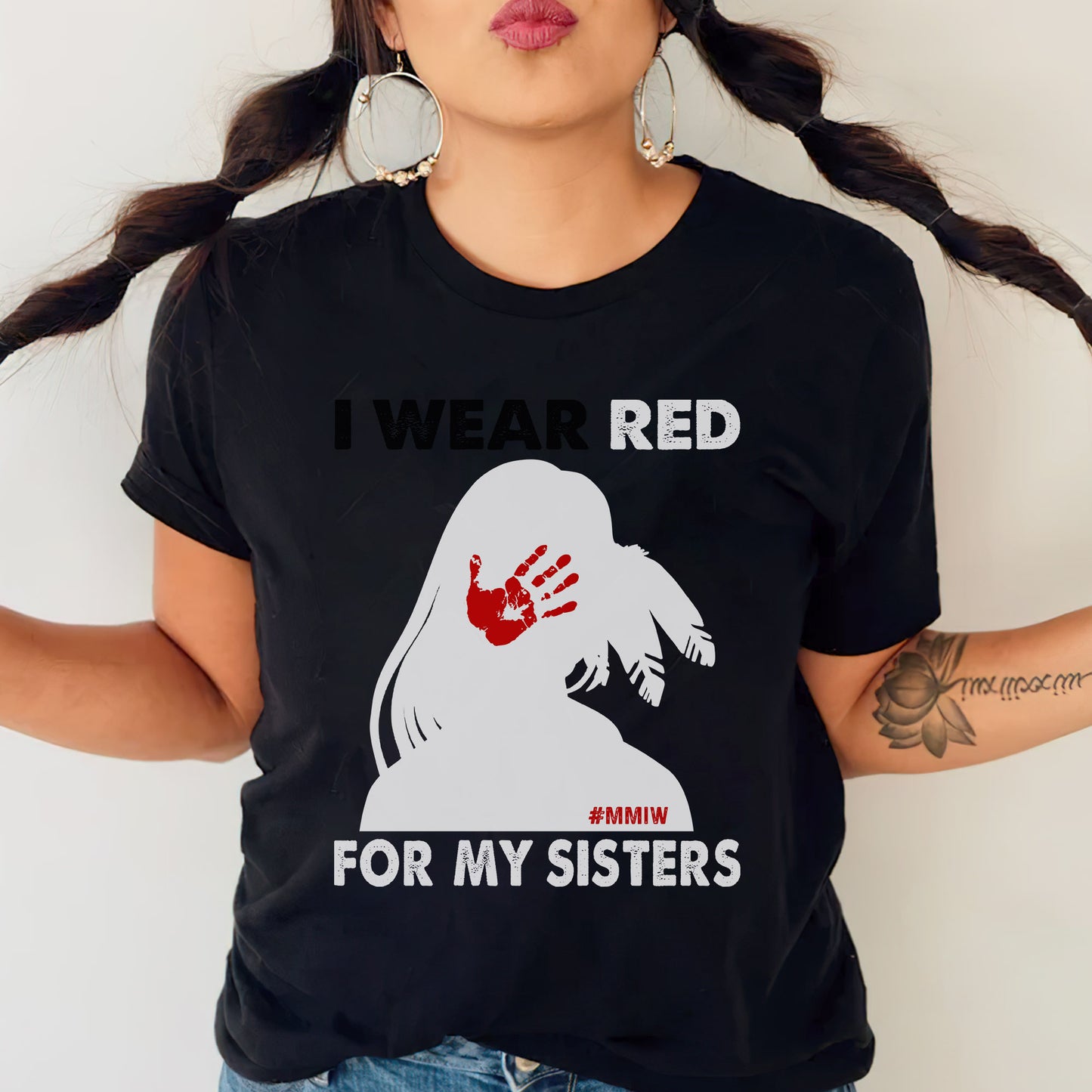 MMIW I Wear Red For My Sister, No More Stolen Sisters Shirts Red Hand Unisex T-Shirt/Hoodie/Sweatshirt