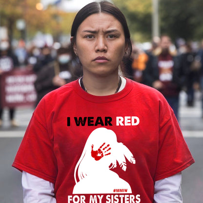 MMIW I Wear Red For My Sister, No More Stolen Sisters Shirts Red Hand Unisex T-Shirt/Hoodie/Sweatshirt