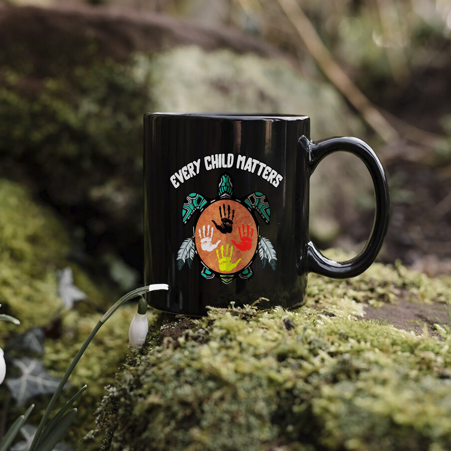 Every Child Matters Feather Hand Color On Turtle Ceramic Coffee Mug