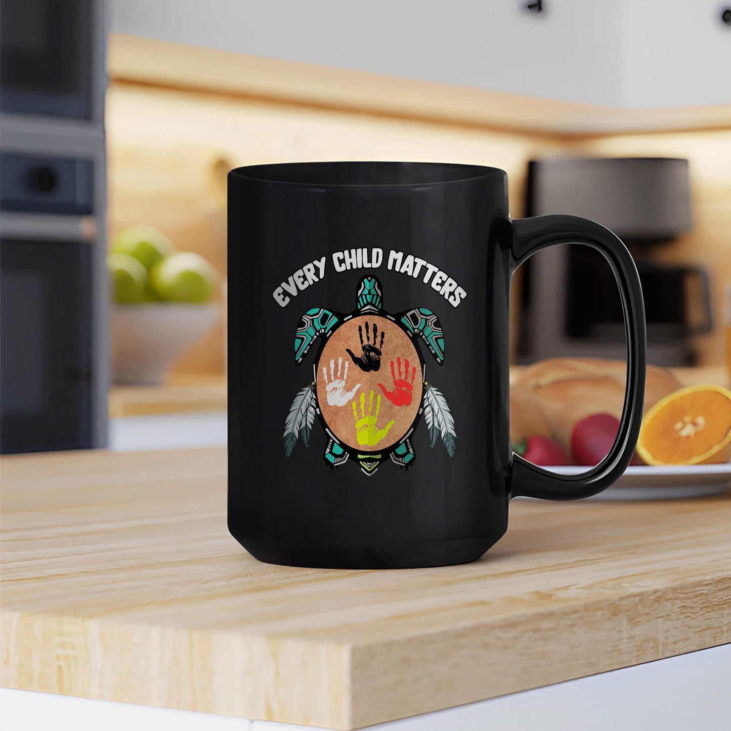 Every Child Matters Feather Hand Color On Turtle Ceramic Coffee Mug