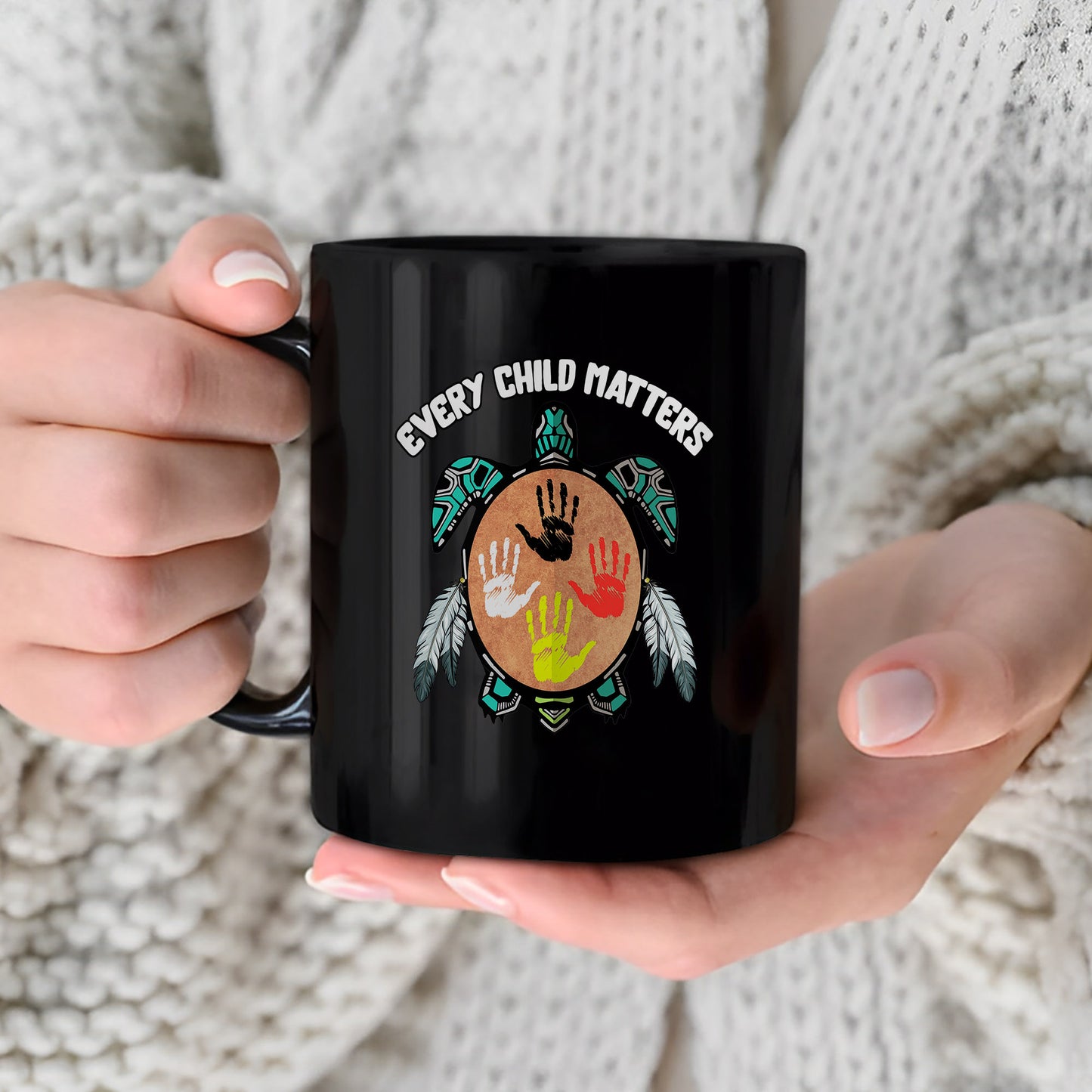 Every Child Matters Feather Hand Color On Turtle Ceramic Coffee Mug