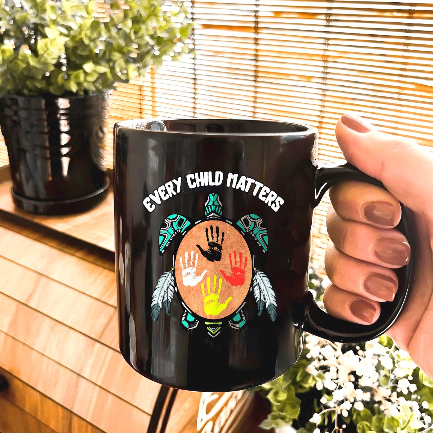 Every Child Matters Feather Hand Color On Turtle Ceramic Coffee Mug