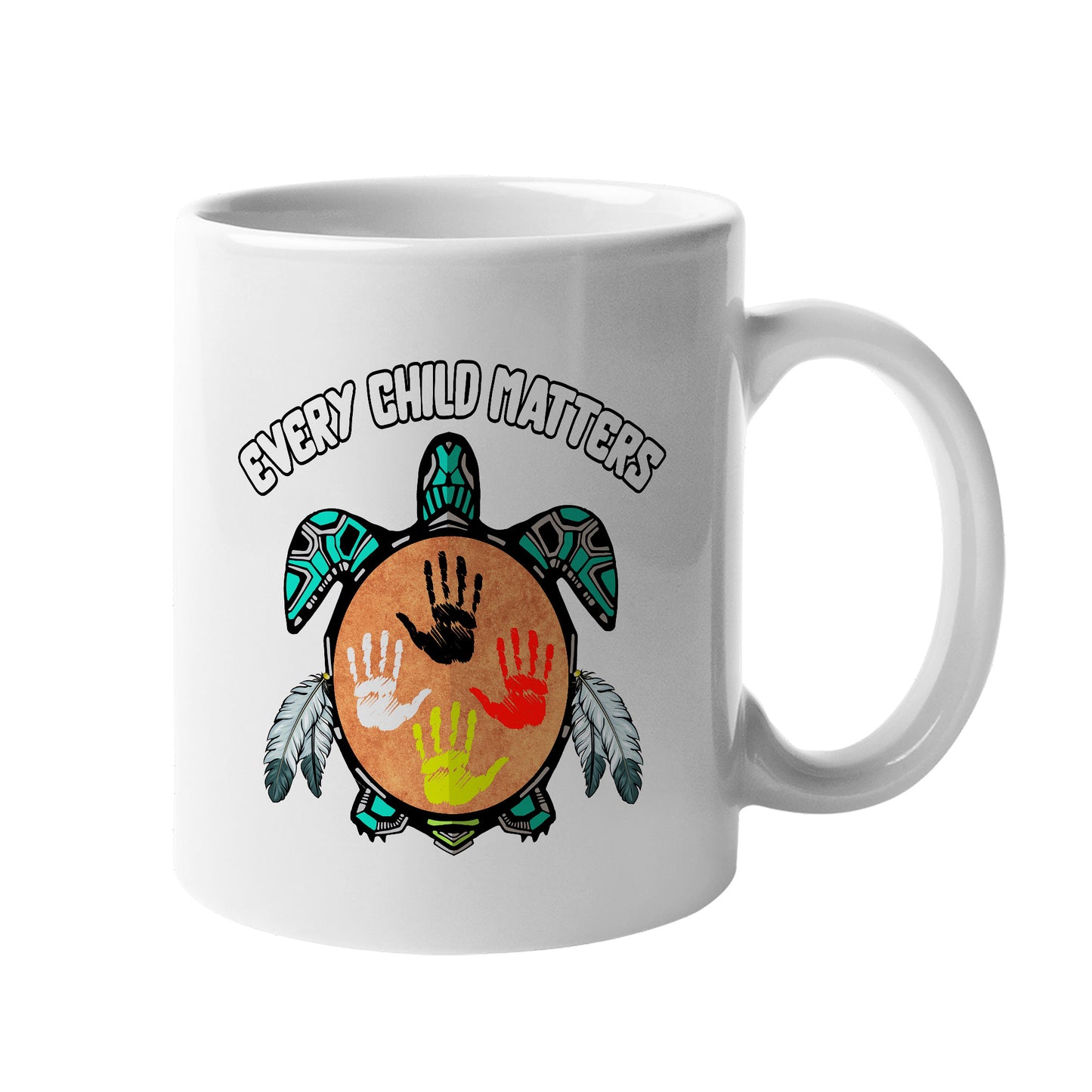 Every Child Matters Feather Hand Color On Turtle Ceramic Coffee Mug