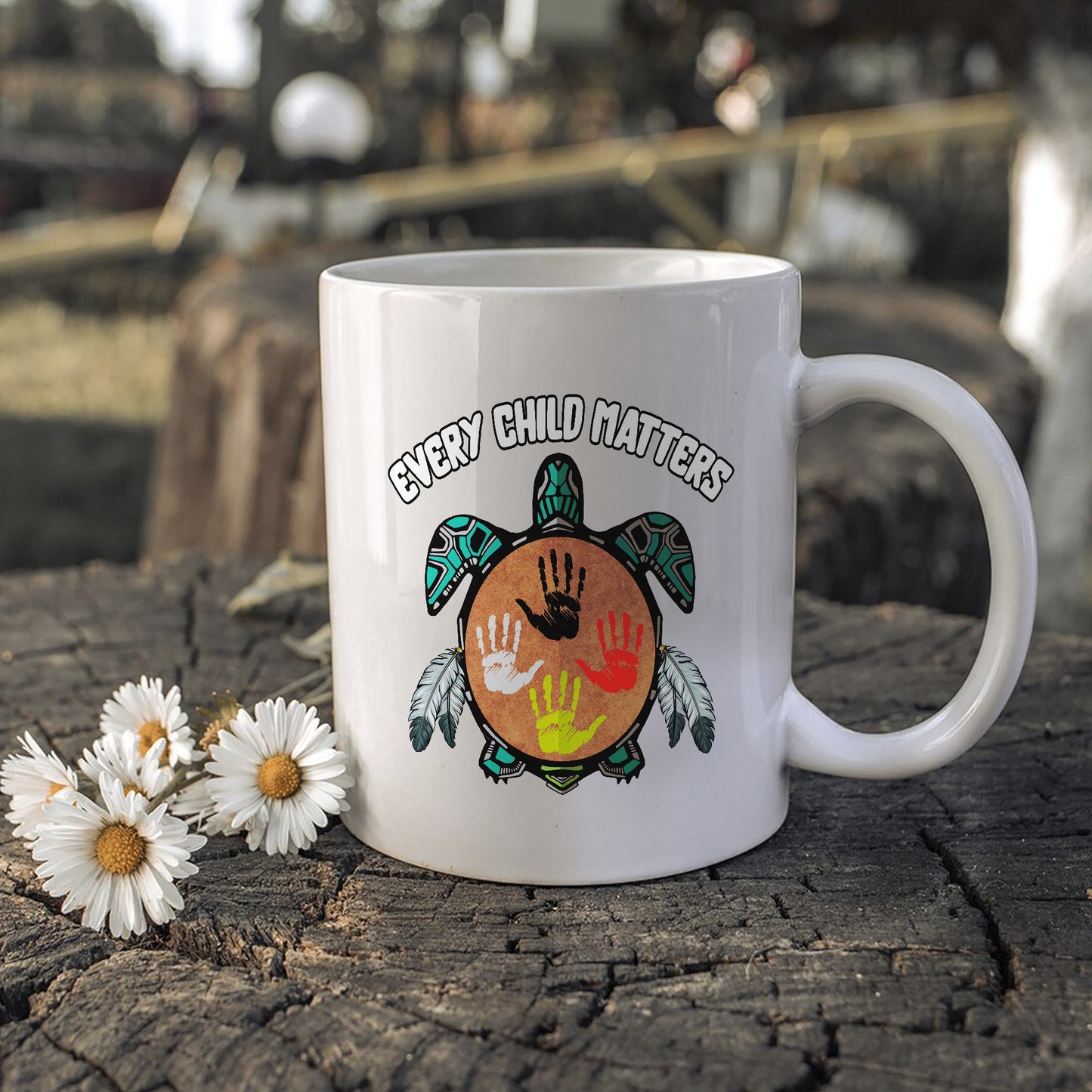 Every Child Matters Feather Hand Color On Turtle Ceramic Coffee Mug