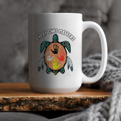 Every Child Matters Feather Hand Color On Turtle Ceramic Coffee Mug