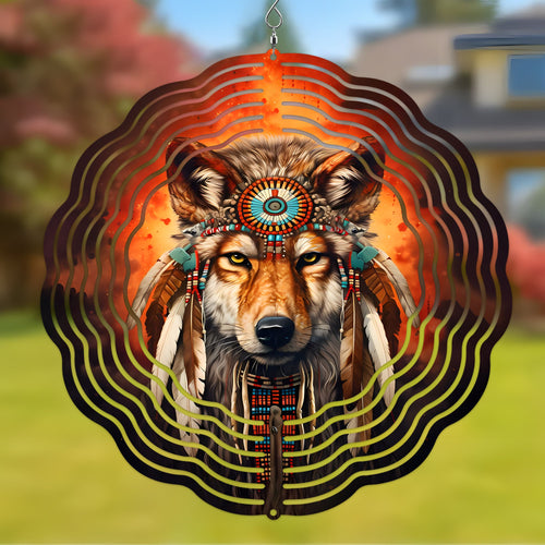 Colorful Native American Wolf Wind Spinner 001