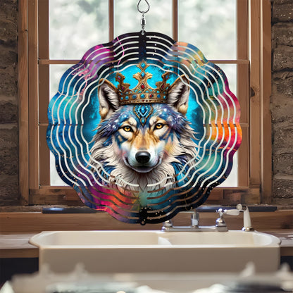 Colorful Native American Wolf Wind Spinner 002