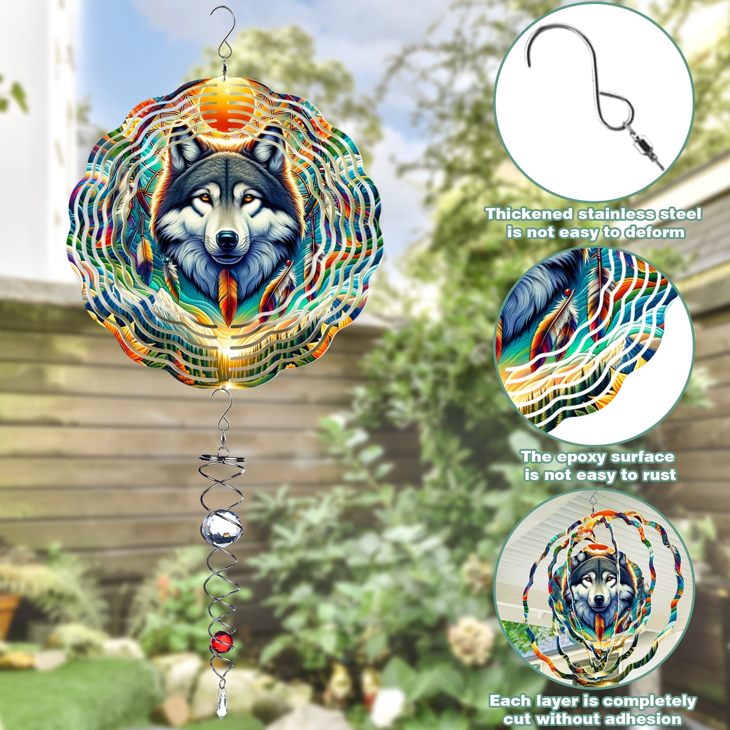 Colorful Native American Wolf Wind Spinner 004