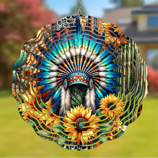 Colorful Native American Chief Headdress Wind Spinner 008