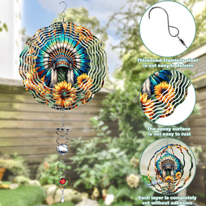 Colorful Native American Chief Headdress Wind Spinner 008