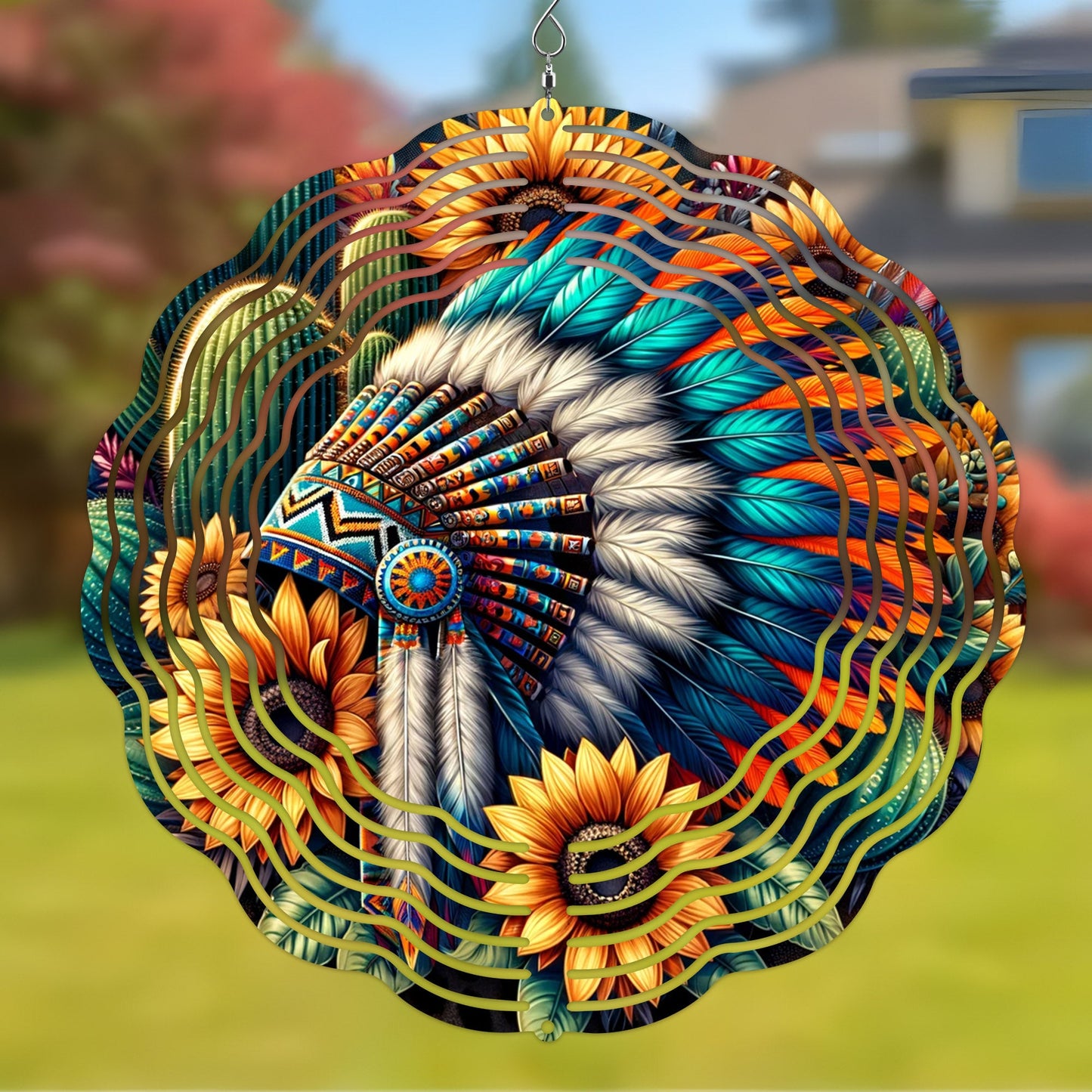 [COMBO 2 ] Colorful Wind Spinner Chief Headdress + Dreamcatcher Native American