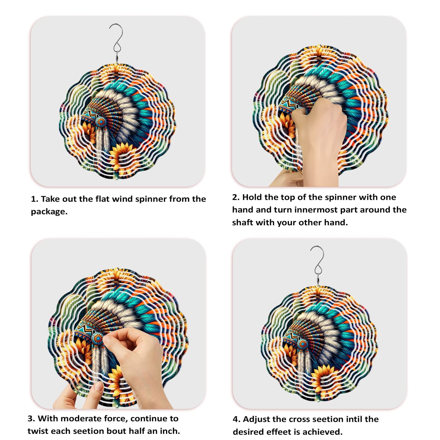 [COMBO 3 ] Colorful Wind Spinner Chief Headdress + Dreamcatcher +Hummingbirds Native American