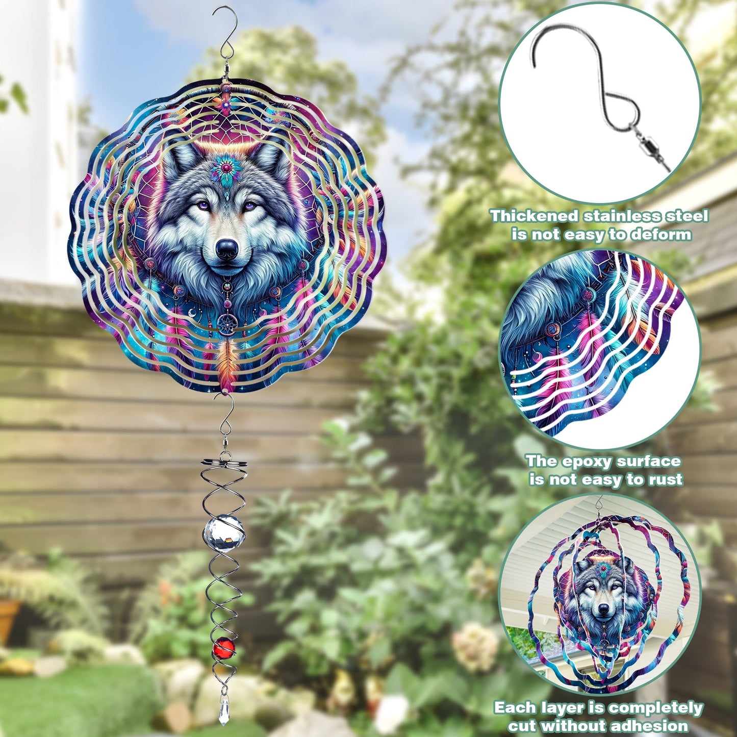 Colorful Native American Wolf Wind Spinner 011