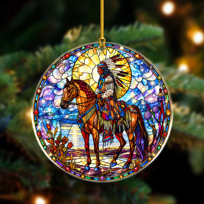 Native American Horse Rider Stained Glass Acrylic Christmas Tree Decor