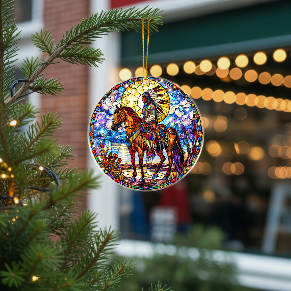 Native American Horse Rider Stained Glass Acrylic Christmas Tree Decor