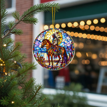 Native American Horse Rider Stained Glass Acrylic Christmas Tree Decor