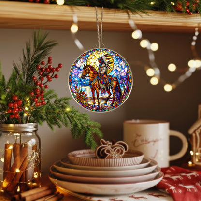 Native American Horse Rider Stained Glass Acrylic Christmas Tree Decor