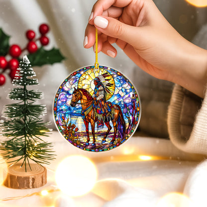 Native American Horse Rider Stained Glass Acrylic Christmas Tree Decor