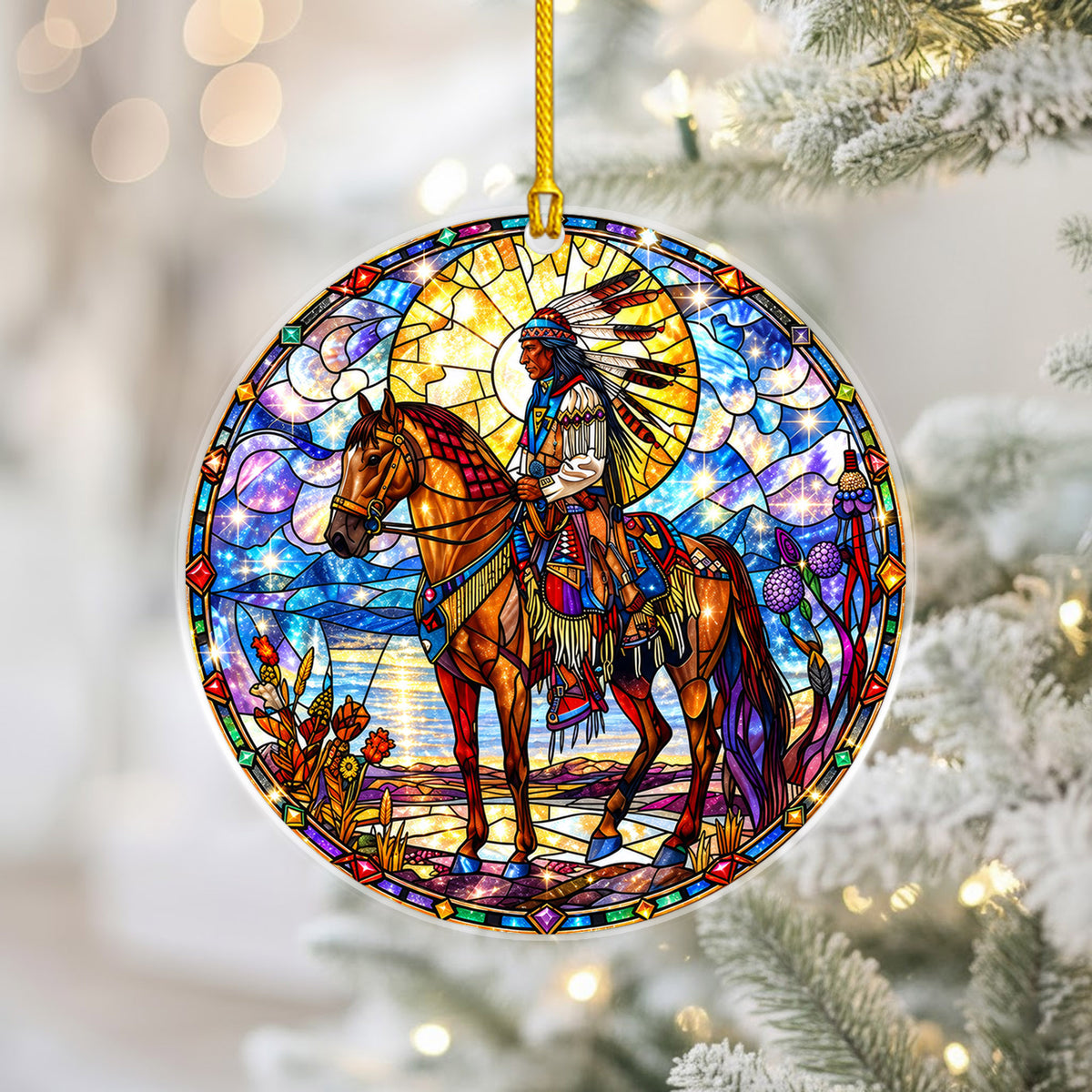 Native American Horse Rider Stained Glass Acrylic Christmas Tree Decor