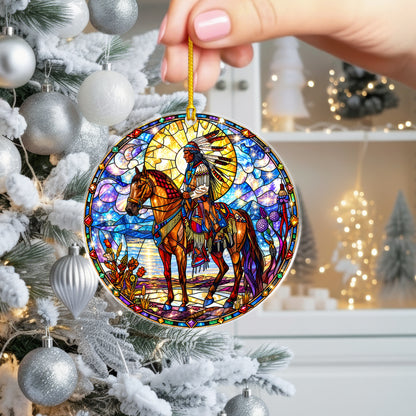 Native American Horse Rider Stained Glass Acrylic Christmas Tree Decor