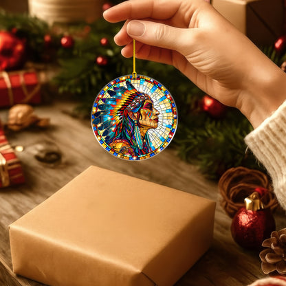 Native American Chief Stained Glass Acrylic Christmas Tree Decor