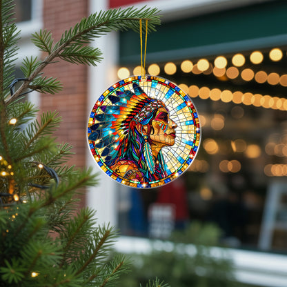 Native American Chief Stained Glass Acrylic Christmas Tree Decor