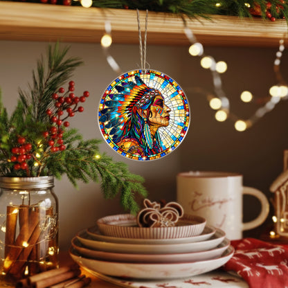 Native American Chief Stained Glass Acrylic Christmas Tree Decor