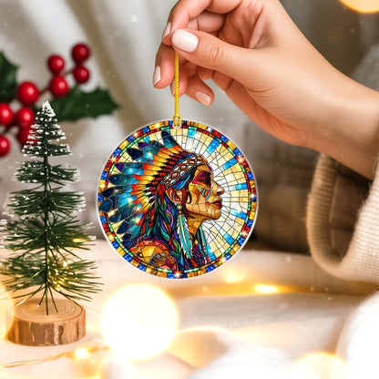 Native American Chief Stained Glass Acrylic Christmas Tree Decor