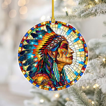 Native American Chief Stained Glass Acrylic Christmas Tree Decor