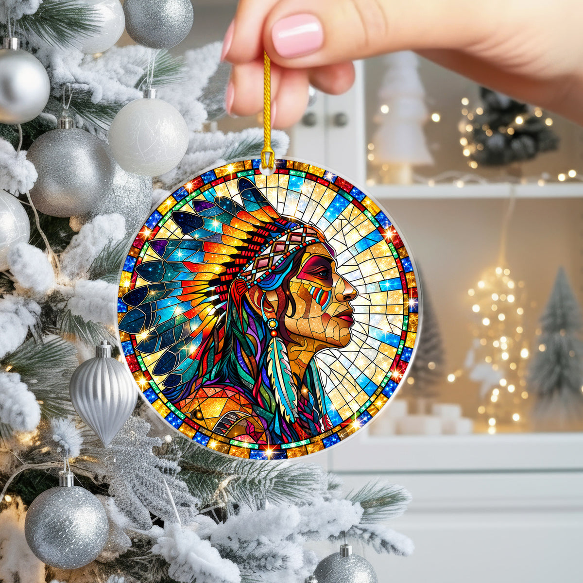 Native American Chief Stained Glass Acrylic Christmas Tree Decor
