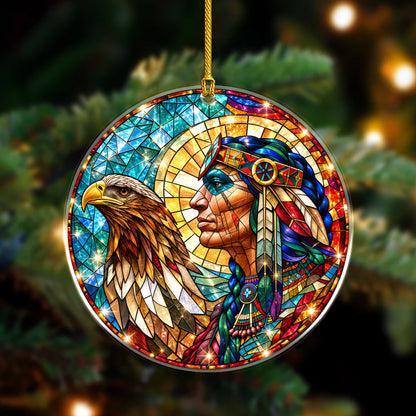 Native American Warrior Eagle Stained Glass Acrylic Christmas Tree Decor
