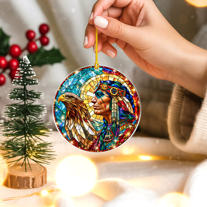 Native American Warrior Eagle Stained Glass Acrylic Christmas Tree Decor