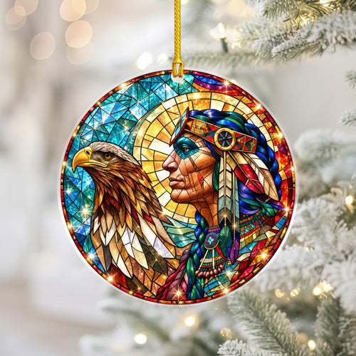 Native American Warrior Eagle Stained Glass Acrylic Christmas Tree Decor