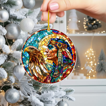 Native American Warrior Eagle Stained Glass Acrylic Christmas Tree Decor